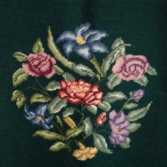 Victorian Floral Rose Lilly Handmade Vintage Needlepoint 18” Square Tapestry - Picture 1 of 10